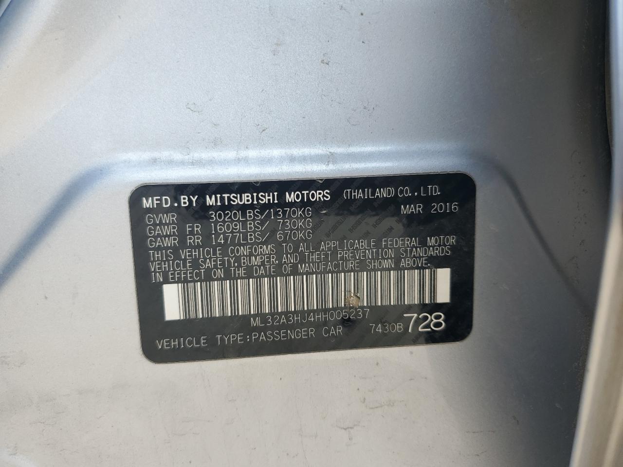 2017 Mitsubishi Mirage Es VIN: ML32A3HJ4HH005237 Lot: 86795955