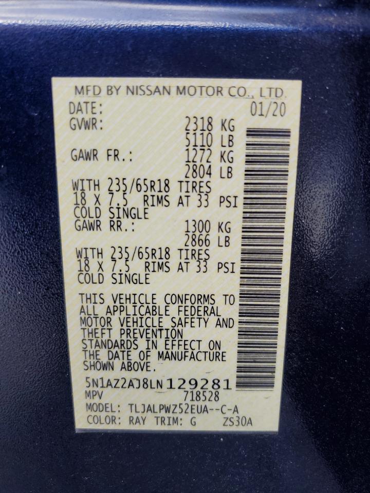 2020 Nissan Murano S VIN: 5N1AZ2AJ8LN129281 Lot: 90568175