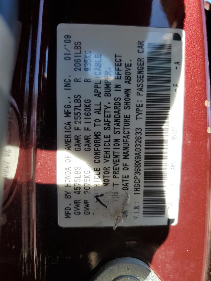 2009 Honda Accord Exl VIN: 1HGCP368X9A032633 Lot: 82606445