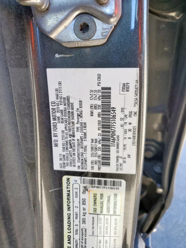 2015 Ford Fusion Se VIN: 1FA6P0H77F5106549 Lot: 86268485