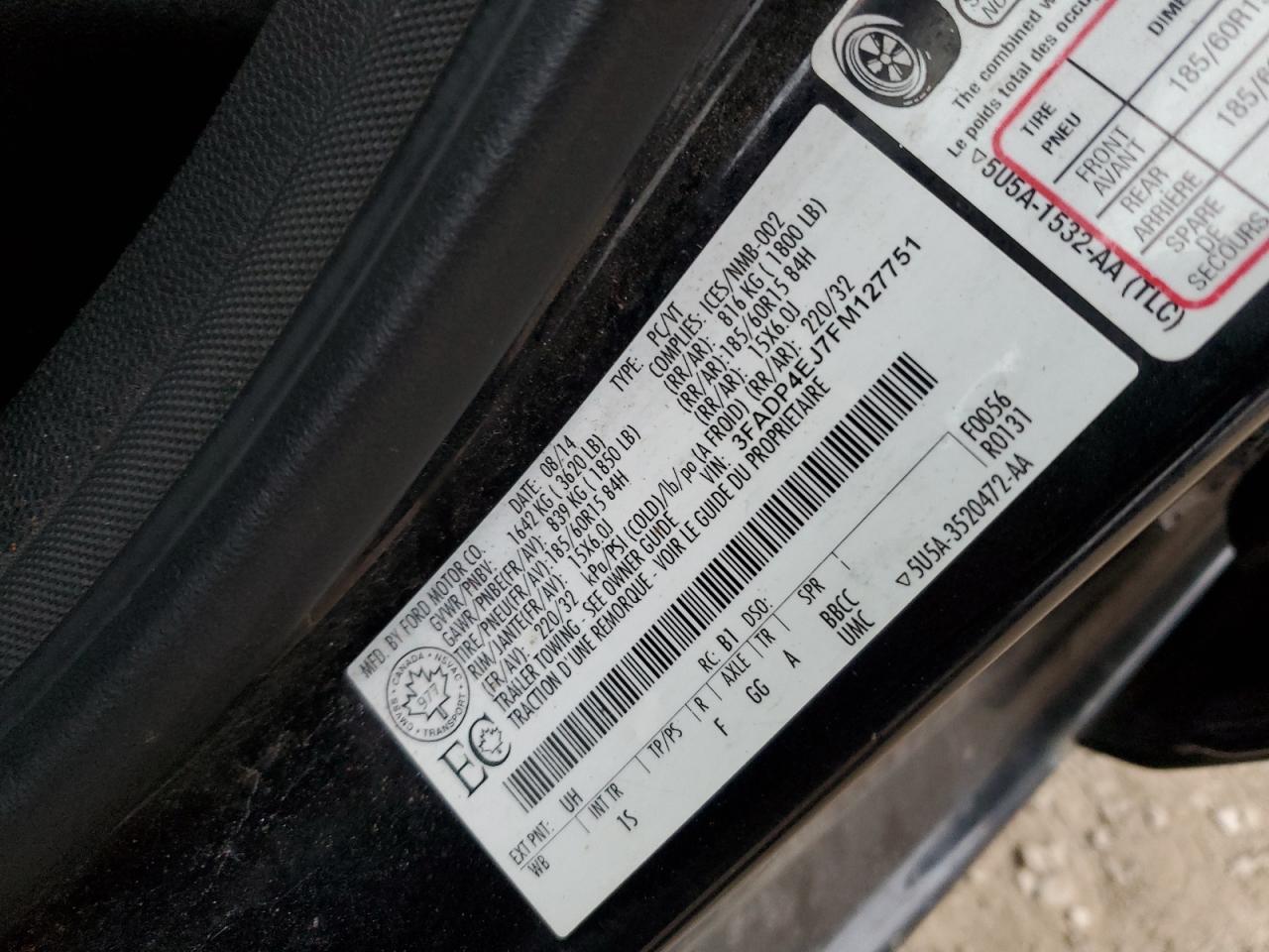 2015 Ford Fiesta Se VIN: 3FADP4EJ7FM127751 Lot: 80671625
