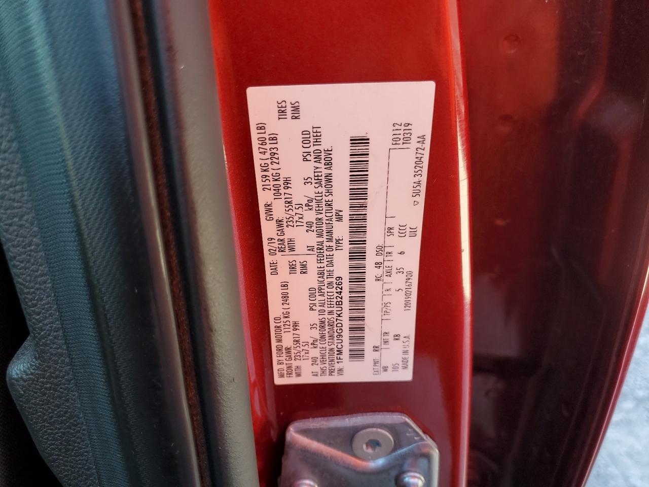 2019 Ford Escape Se VIN: 1FMCU9GD7KUB24269 Lot: 86606045