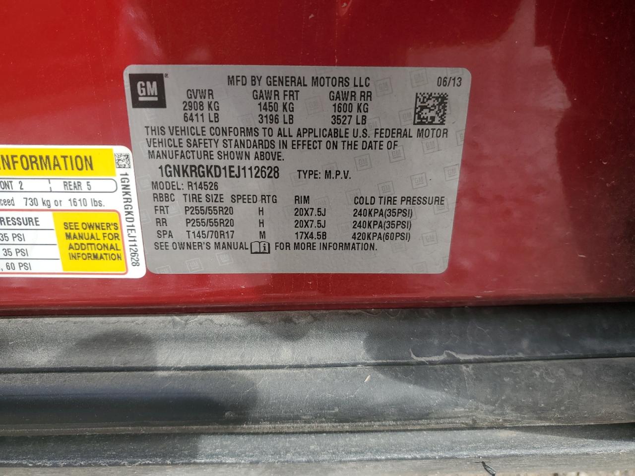 2014 Chevrolet Traverse Lt VIN: 1GNKRGKD1EJ112628 Lot: 82254505