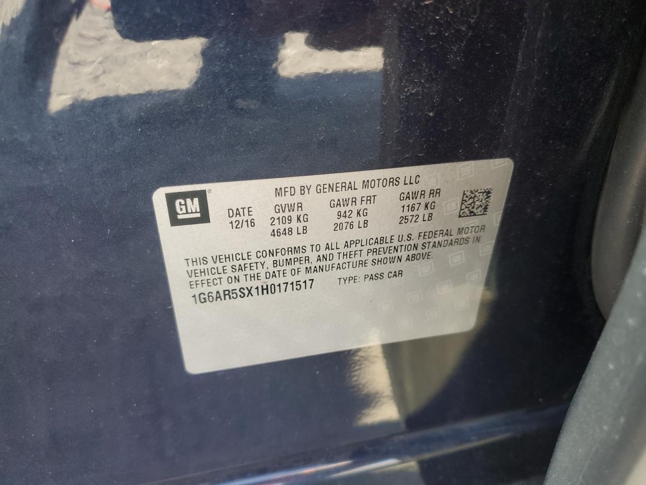 2017 Cadillac Cts Luxury VIN: 1G6AR5SX1H0171517 Lot: 87236575