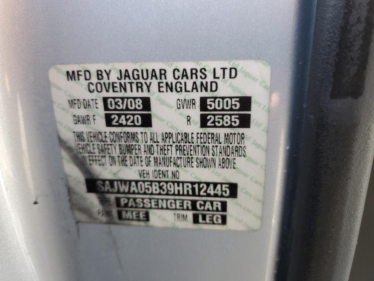 2009 Jaguar Xf Luxury VIN: SAJWA05B39HR12445 Lot: 85586855