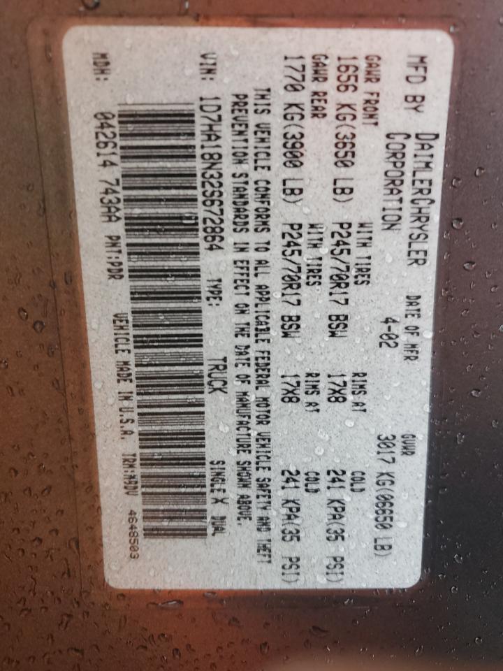 2002 Dodge Ram 1500 VIN: 1D7HA18N32S672864 Lot: 82424915