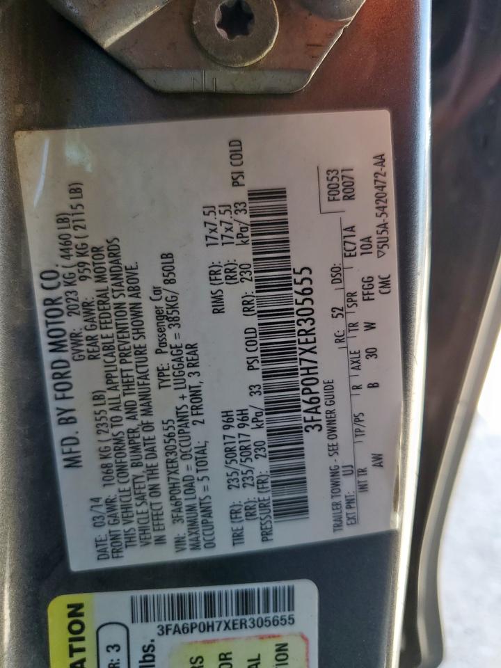 2014 Ford Fusion Se VIN: 3FA6P0H7XER305655 Lot: 86488635