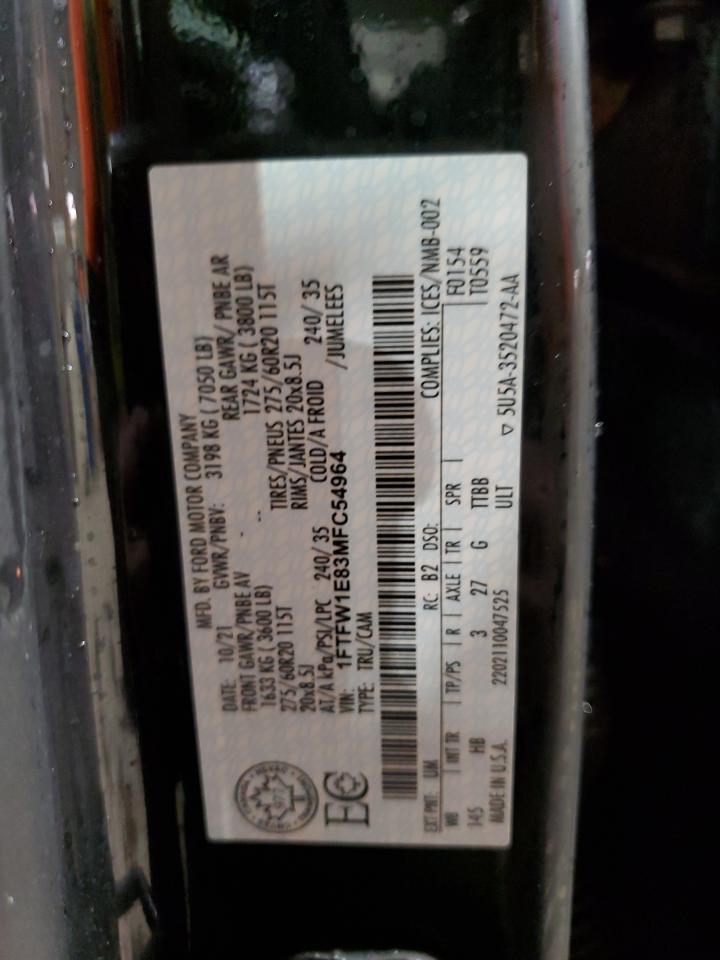 2021 Ford F150 Supercrew VIN: 1FTFW1E83MFC54964 Lot: 90316645