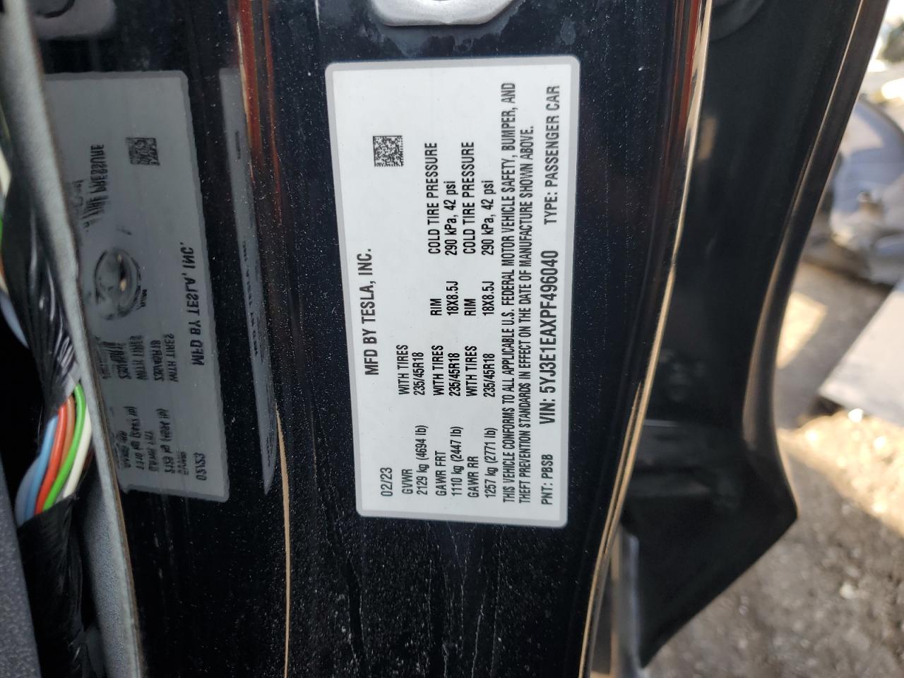 2023 Tesla Model 3 VIN: 5YJ3E1EAXPF496040 Lot: 87410735