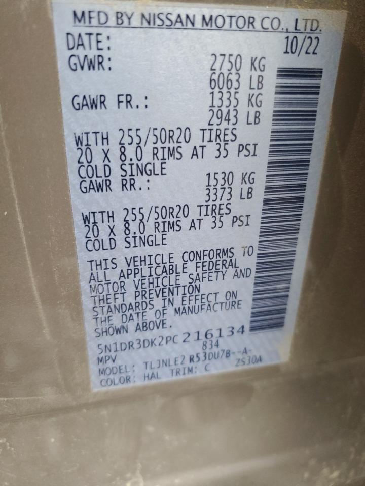 2023 Nissan Pathfinder Platinum VIN: 5N1DR3DK2PC216134 Lot: 82002065