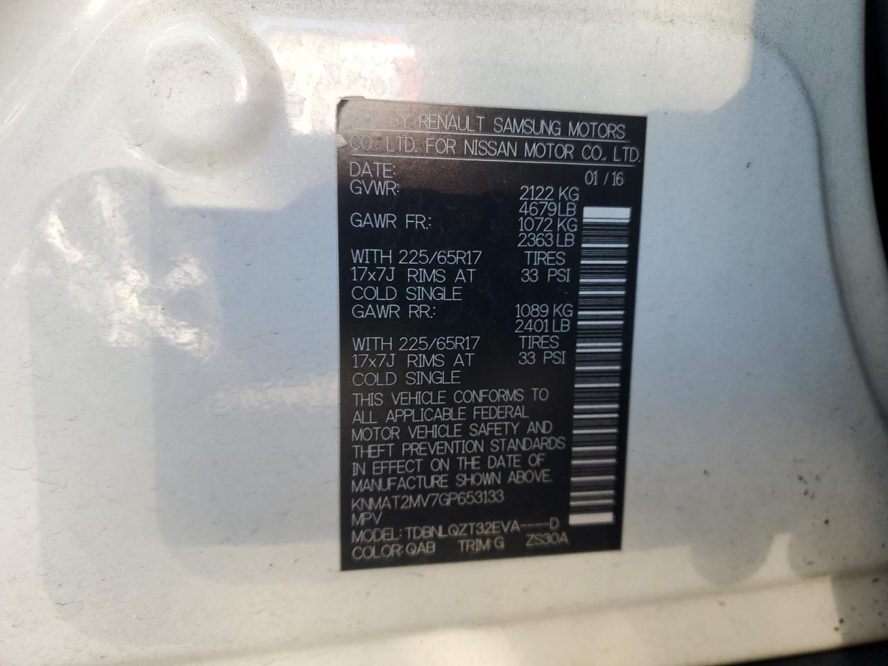 2016 Nissan Rogue S VIN: KNMAT2MV7GP653133 Lot: 85390865