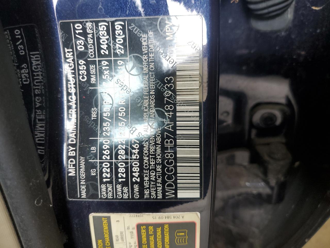 2010 Mercedes-Benz Glk 350 4Matic VIN: WDCGG8HB7AF487933 Lot: 85938735