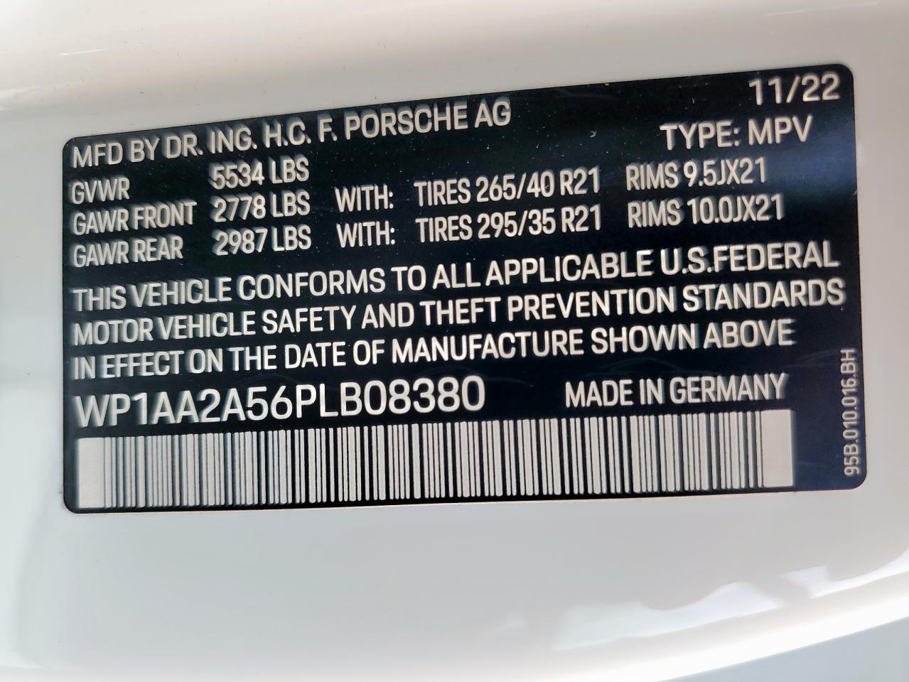 2023 Porsche Macan Base VIN: WP1AA2A56PLB08380 Lot: 85118345