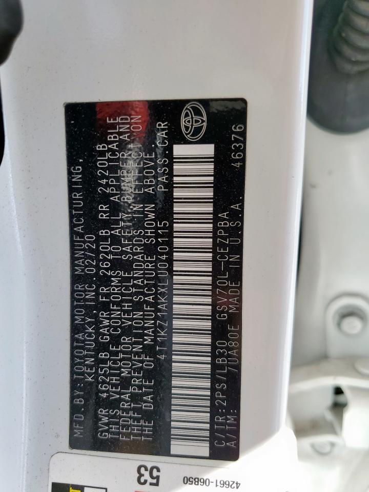 2020 Toyota Camry Trd VIN: 4T1KZ1AKXLU040115 Lot: 90331375