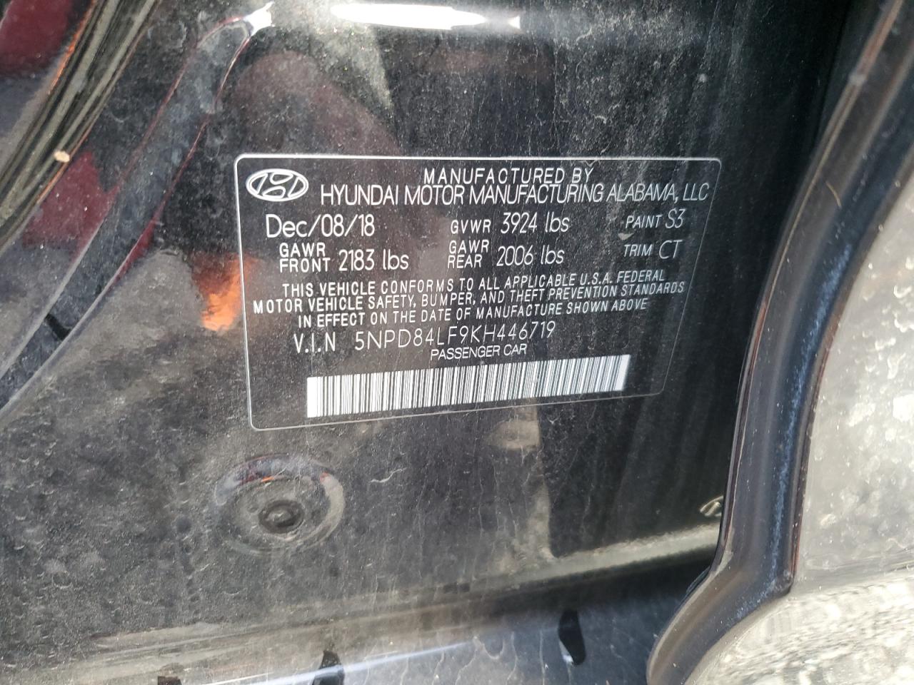 2019 Hyundai Elantra Sel VIN: 5NPD84LF9KH446719 Lot: 86726675