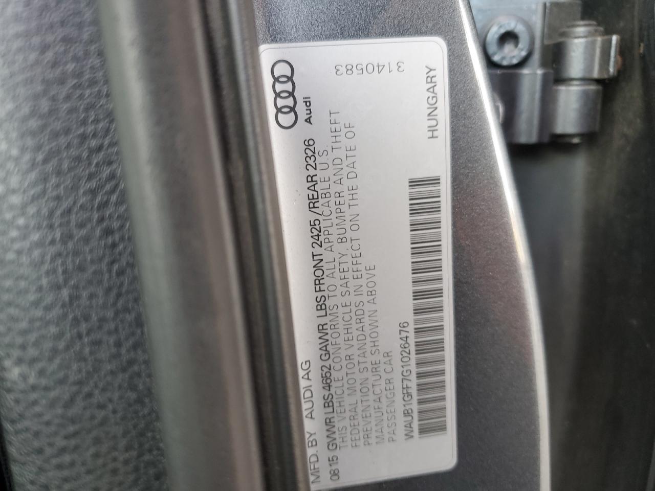 2016 Audi S3 Premium Plus VIN: WAUB1GFF7G1026476 Lot: 82234215