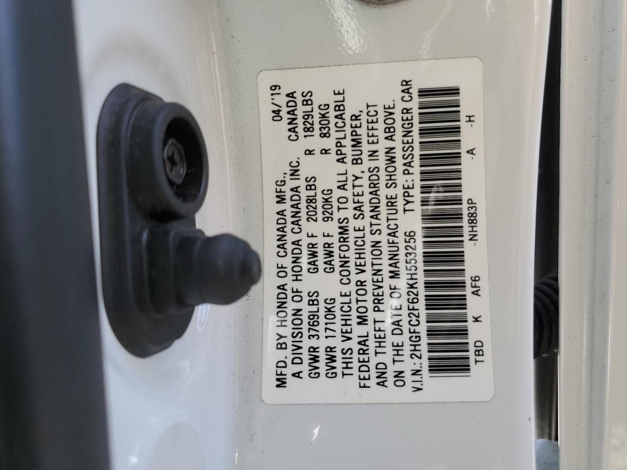 2019 Honda Civic Lx VIN: 2HGFC2F62KH553256 Lot: 85829715