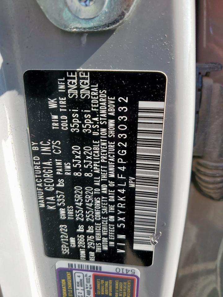 2023 Kia Sorento Sx VIN: 5XYRK4LF4PG230332 Lot: 84615235