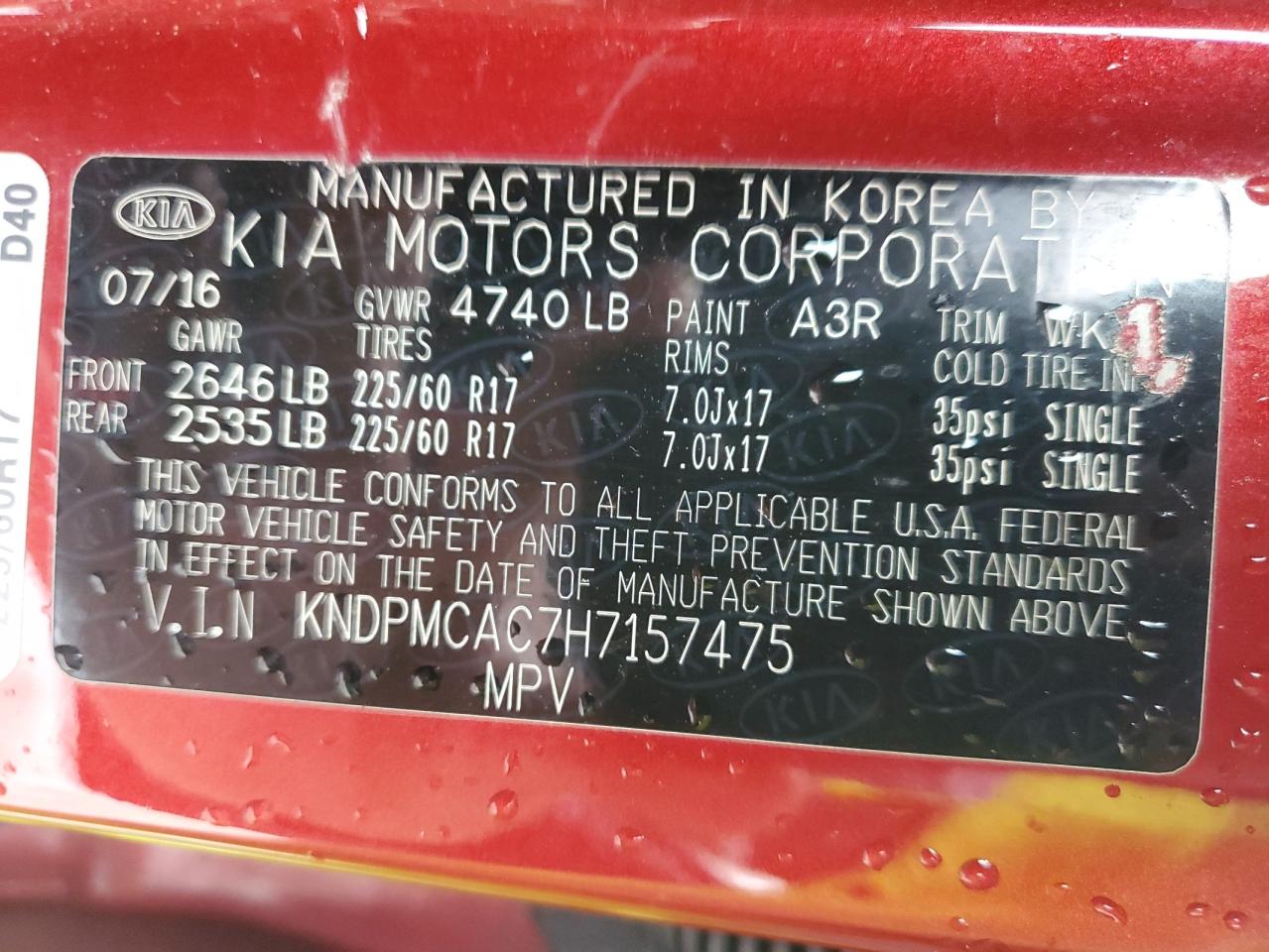 2017 Kia Sportage Lx VIN: KNDPMCAC7H7157475 Lot: 85516035