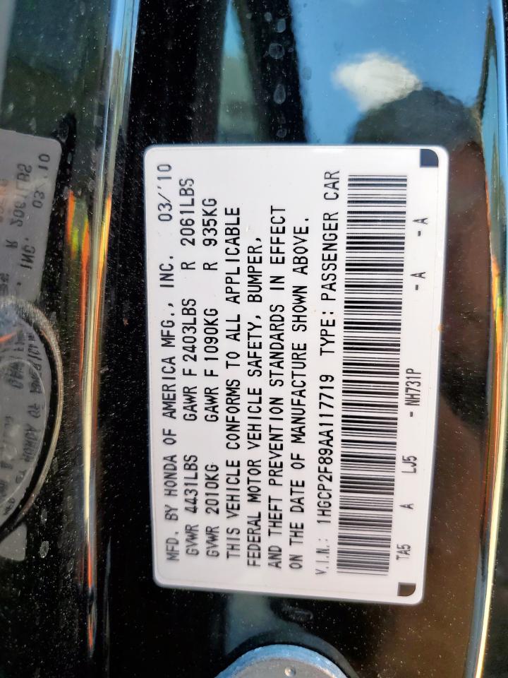 2010 Honda Accord Exl VIN: 1HGCP2F89AA117719 Lot: 70622665