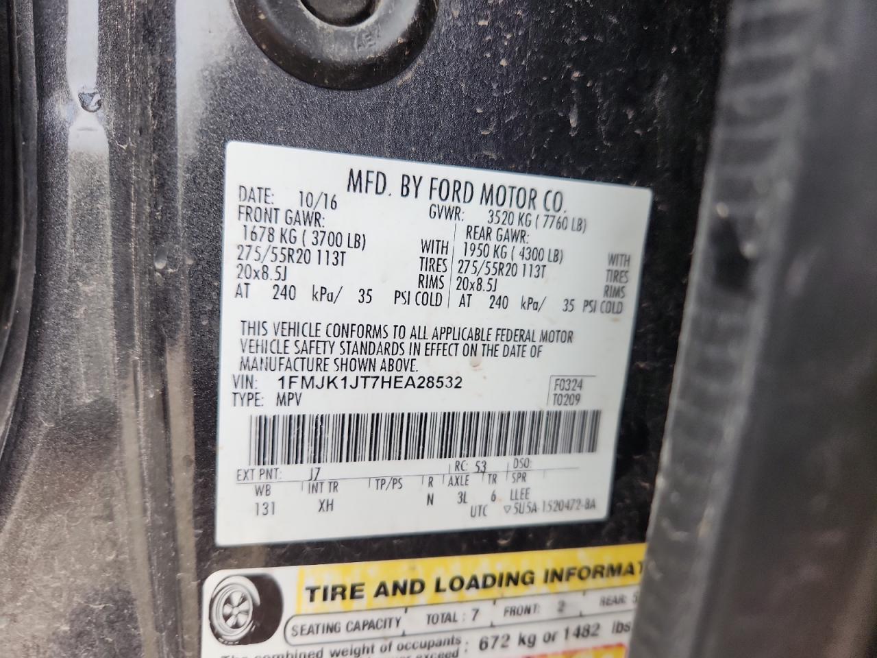 2017 Ford Expedition El Xlt VIN: 1FMJK1JT7HEA28532 Lot: 81938925