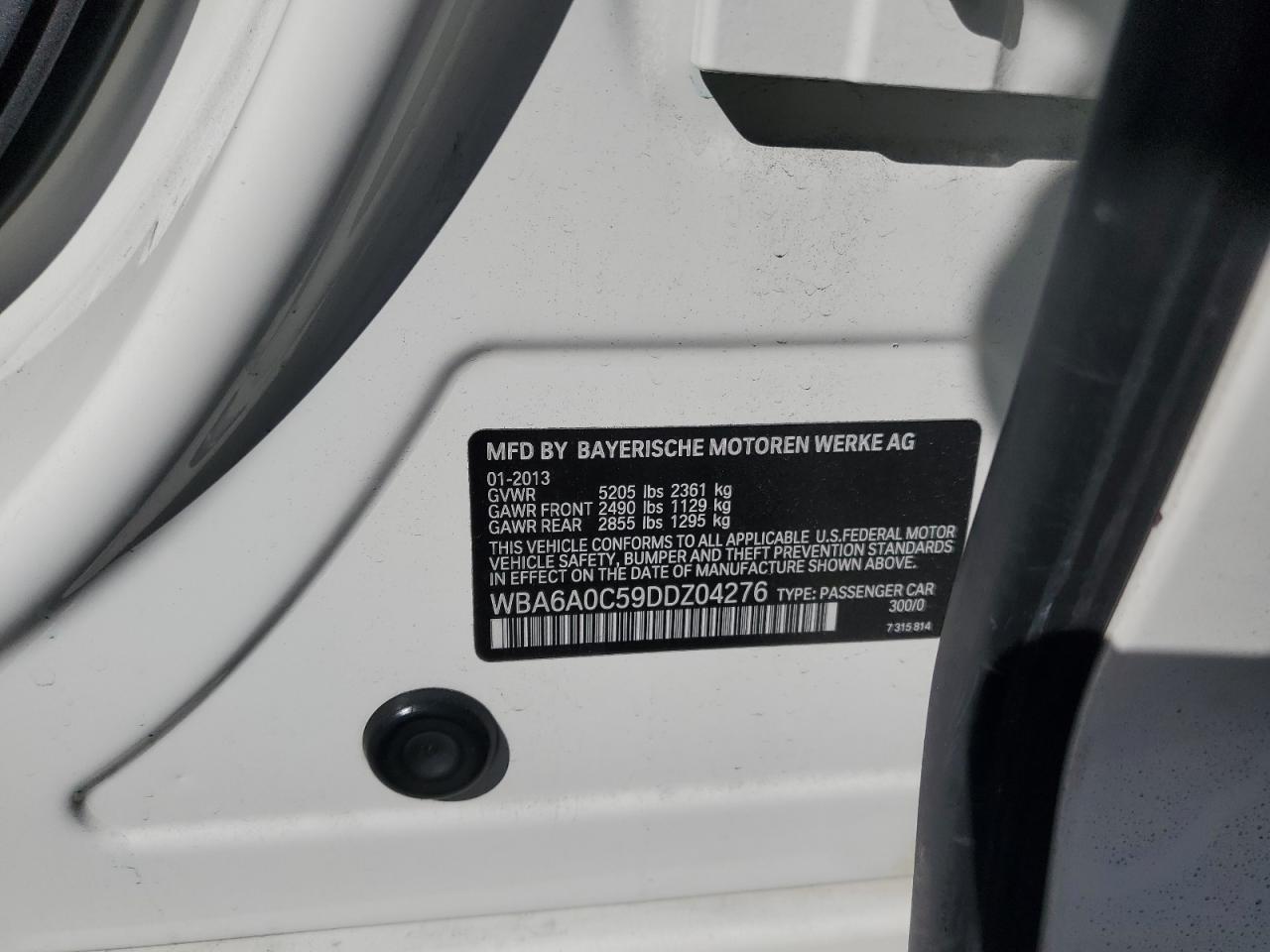 2013 BMW 640 I VIN: WBA6A0C59DDZ04276 Lot: 84776345