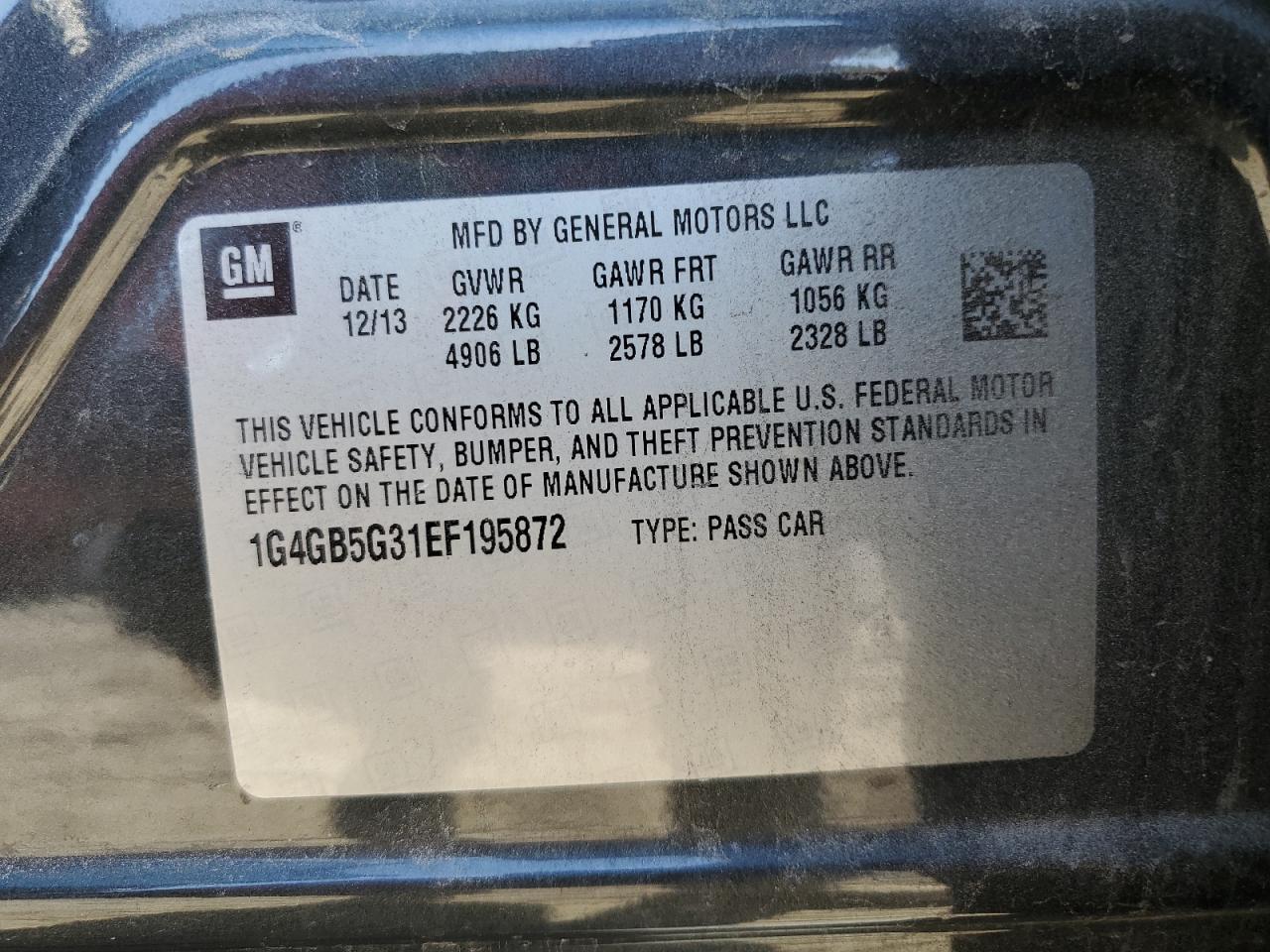 2014 Buick Lacrosse VIN: 1G4GB5G31EF195872 Lot: 82541475
