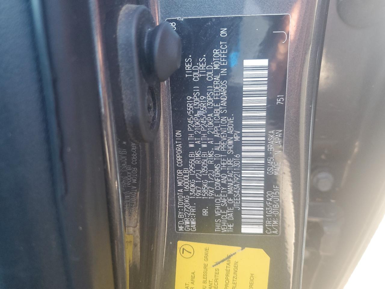 2009 Toyota Highlander Sport VIN: JTEES43A792113016 Lot: 81154455