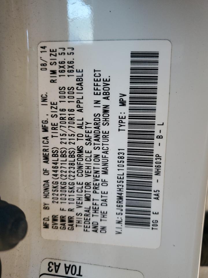 2014 Honda Cr-V Lx VIN: 5J6RM4H35EL105831 Lot: 90595395