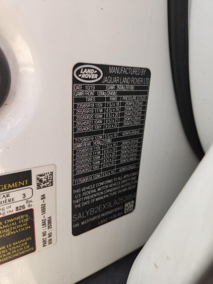 2020 Land Rover Range Rover Velar S VIN: SALYB2EX9LA253954 Lot: 89557465