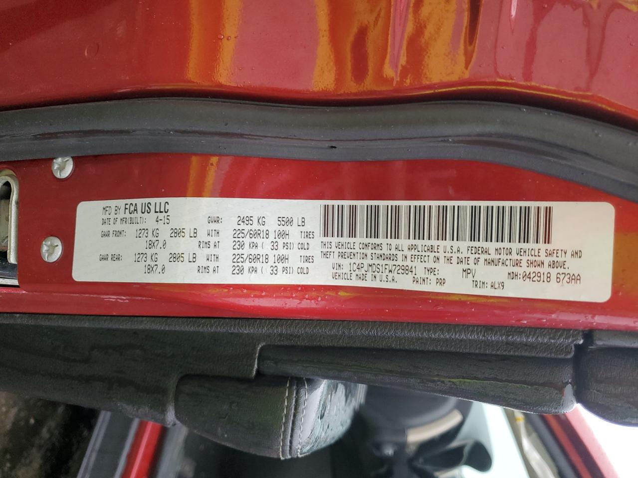 2015 Jeep Cherokee Limited VIN: 1C4PJMDS1FW729841 Lot: 85161855