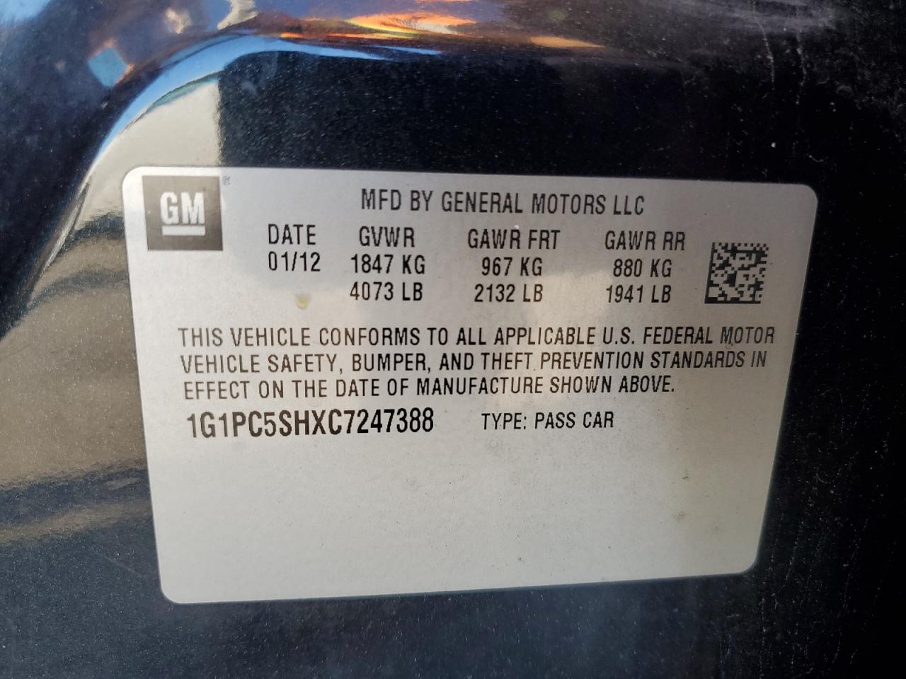 2012 Chevrolet Cruze Ls VIN: 1G1PC5SHXC7247388 Lot: 87425145