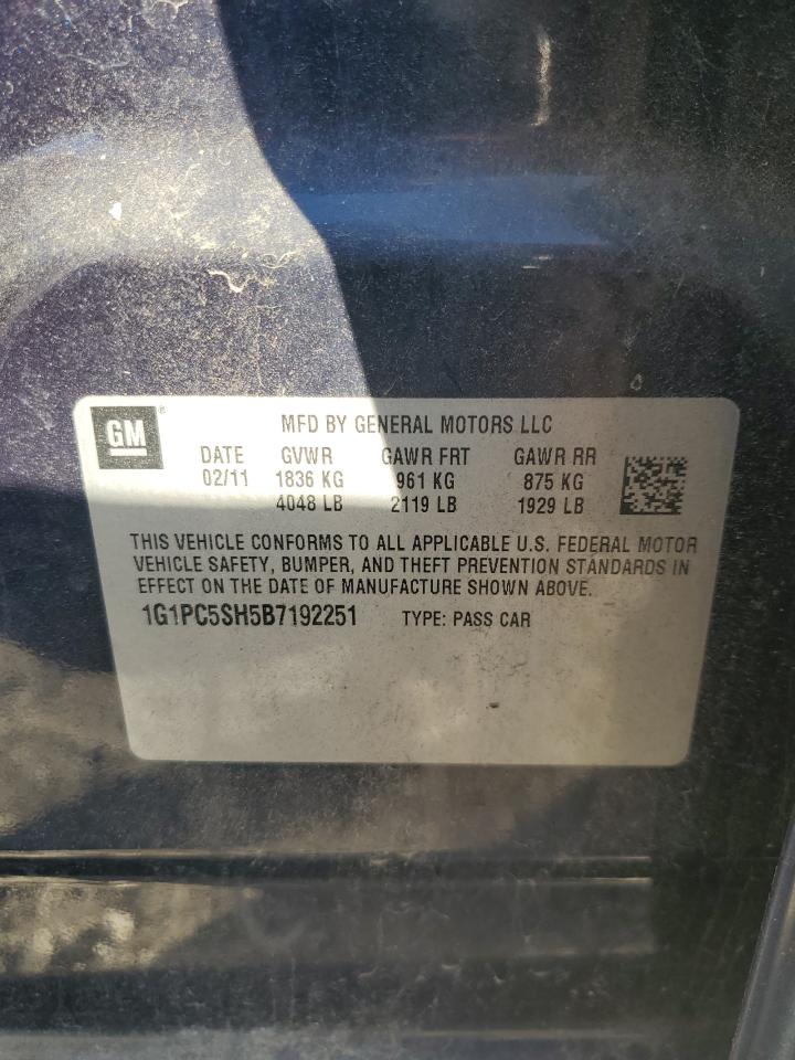 2011 Chevrolet Cruze Ls VIN: 1G1PC5SH5B7192251 Lot: 84893815