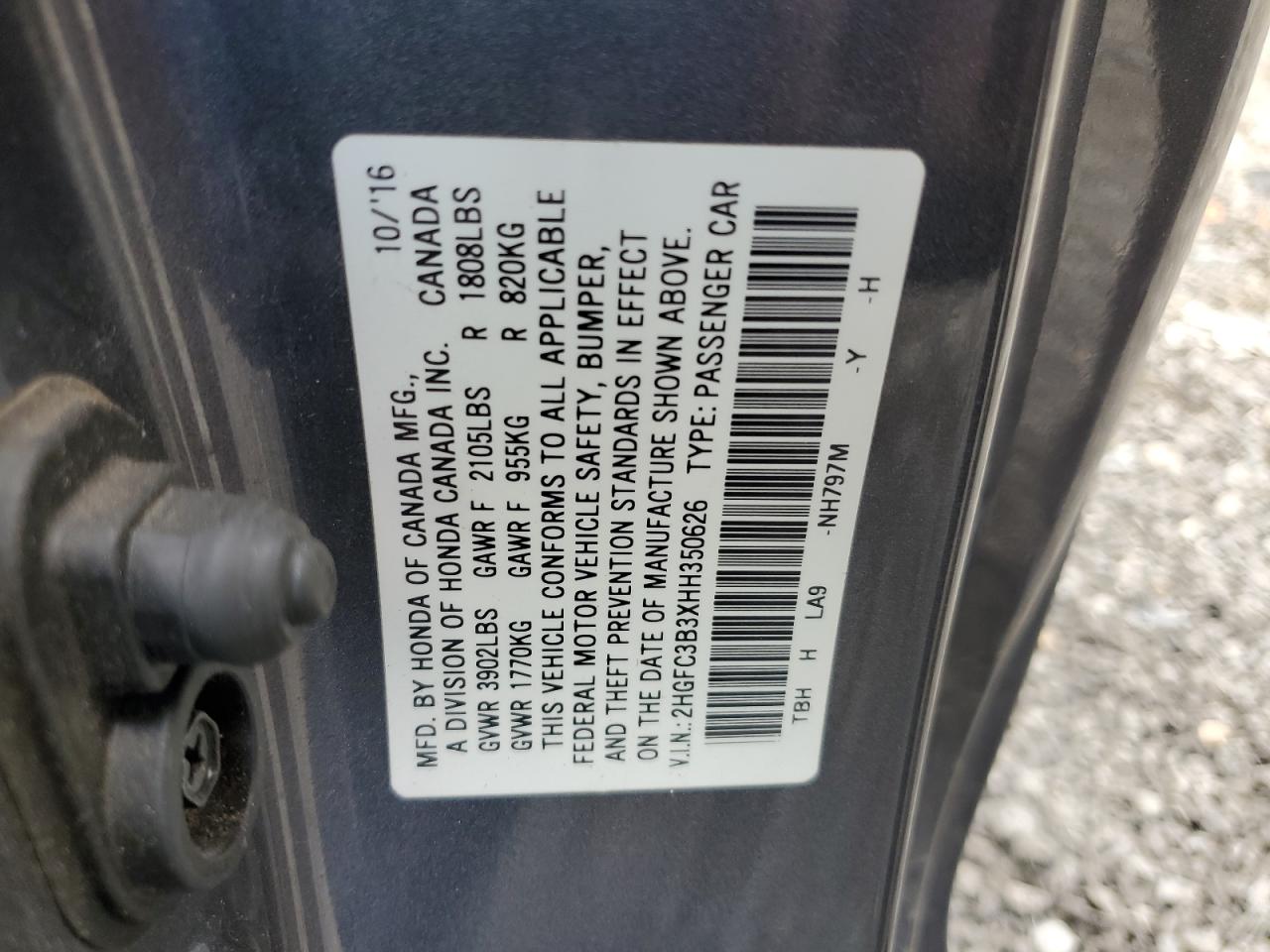 2017 Honda Civic Ex VIN: 2HGFC3B3XHH350626 Lot: 85826275