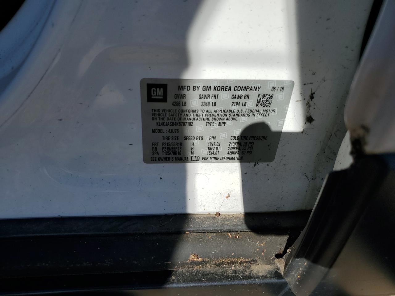 2019 Buick Encore Preferred VIN: KL4CJASB4KB707182 Lot: 86254655