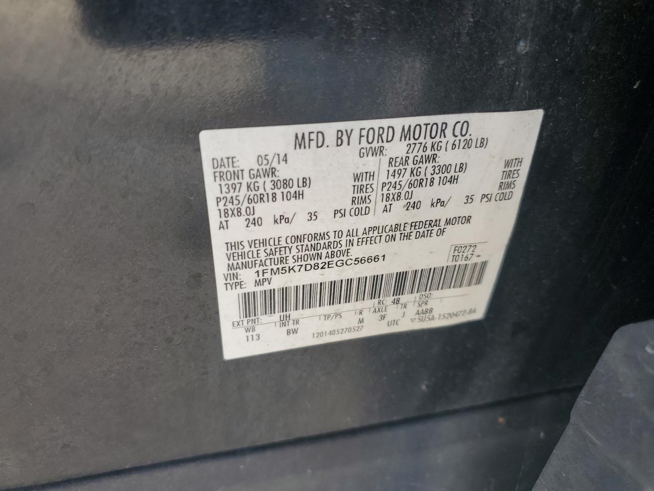 2014 Ford Explorer Xlt VIN: 1FM5K7D82EGC56661 Lot: 86215605