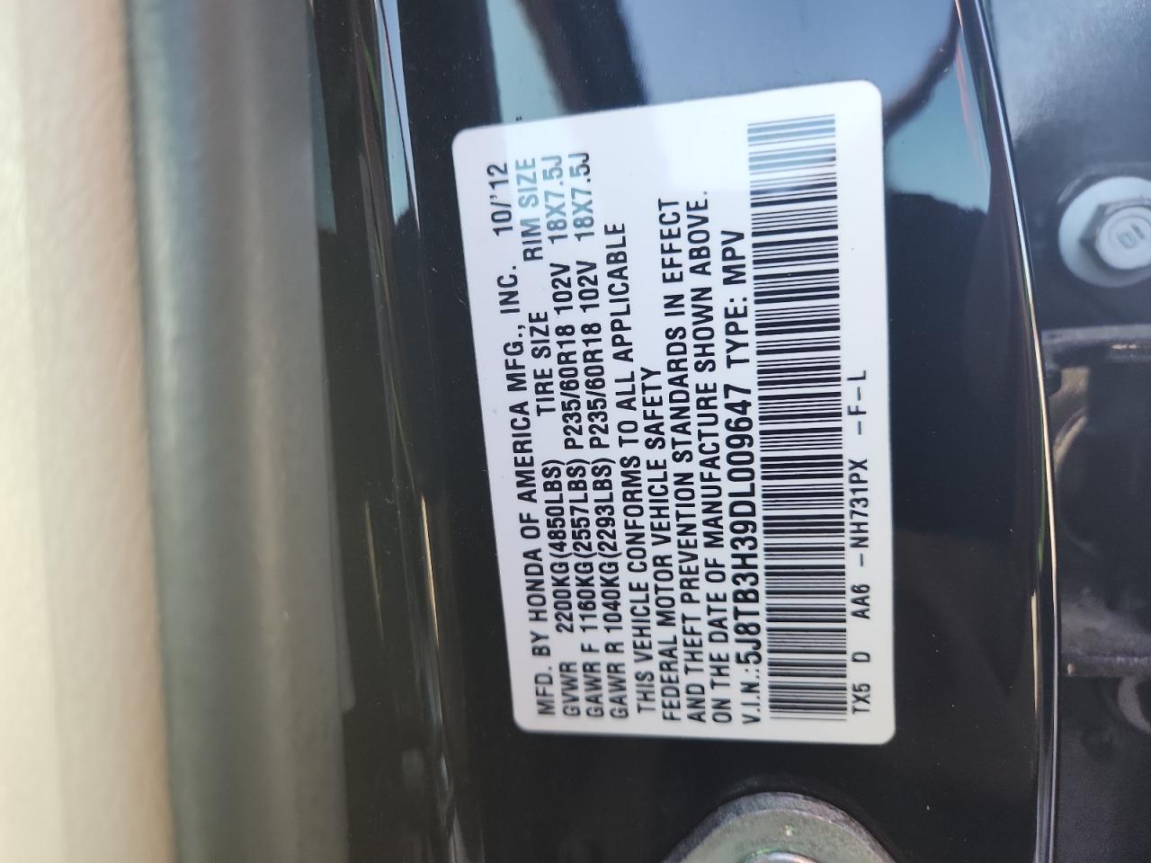 2013 Acura Rdx VIN: 5J8TB3H39DL009647 Lot: 90077225