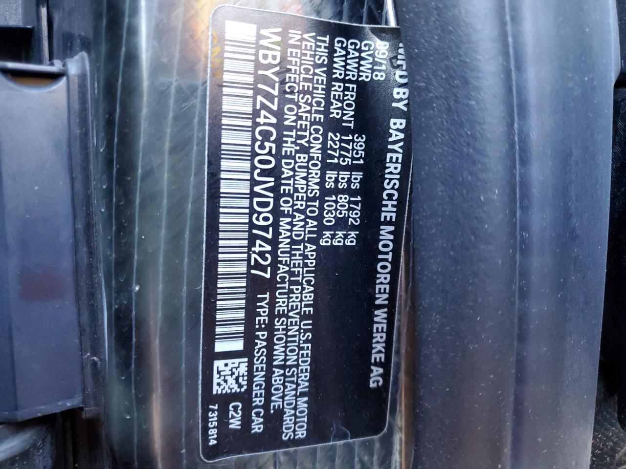 2018 BMW I3 Rex VIN: WBY7Z4C50JVD97427 Lot: 86715965