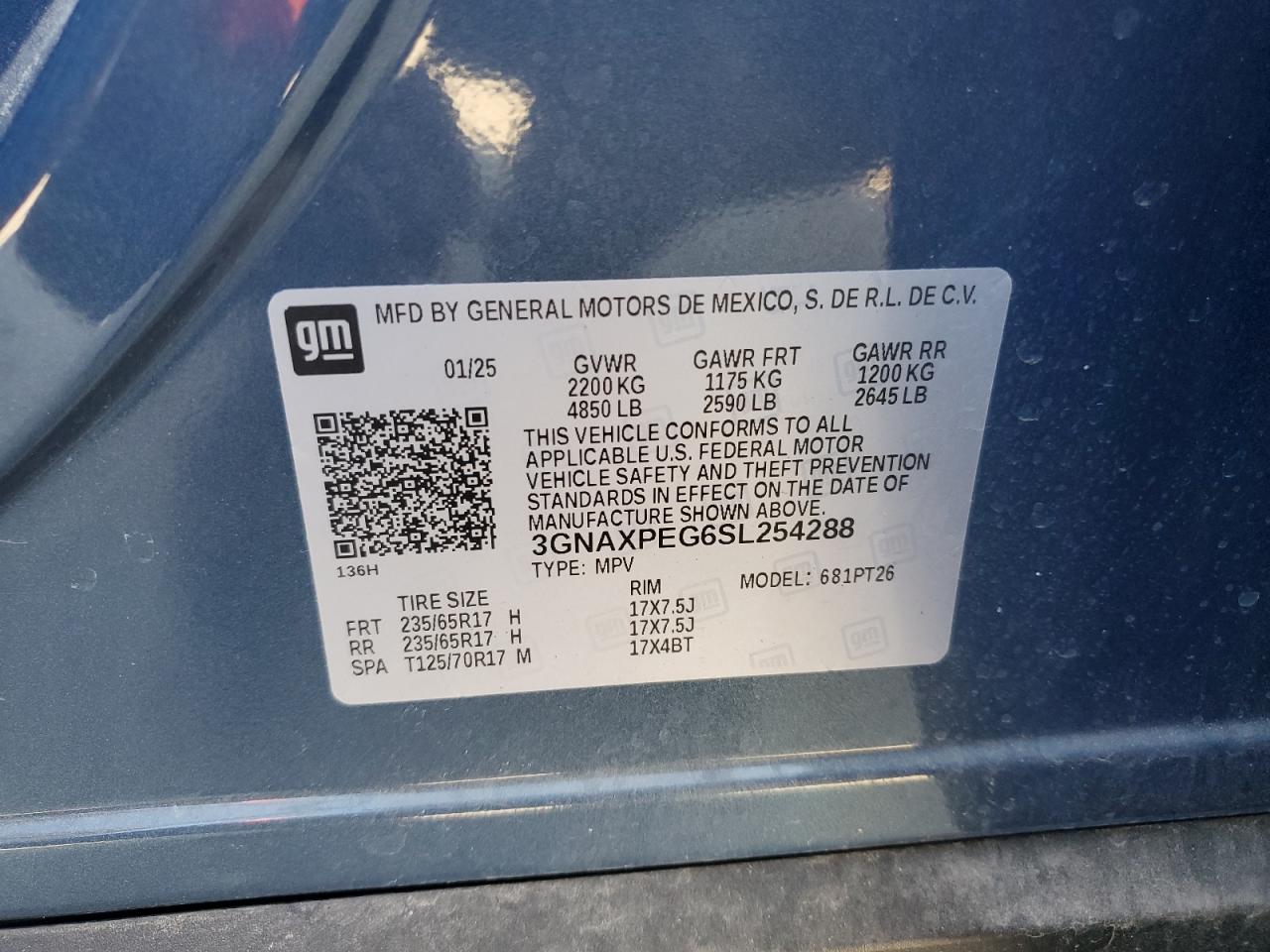 2025 Chevrolet Equinox Lt VIN: 3GNAXPEG6SL254288 Lot: 84801385