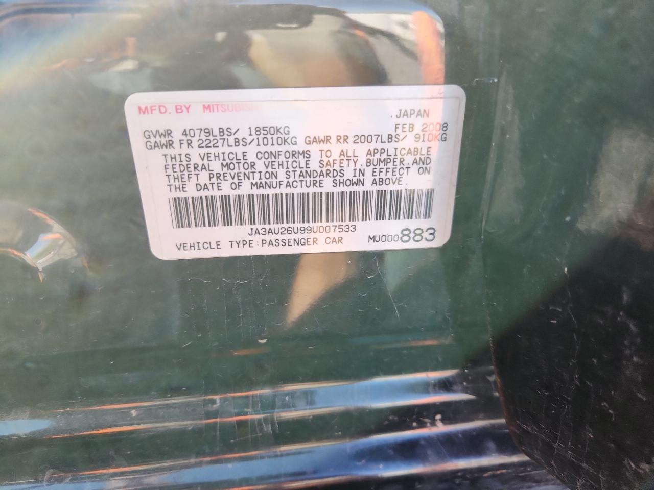 2009 Mitsubishi Lancer Es/Es Sport VIN: JA3AU26U99U007533 Lot: 82227275