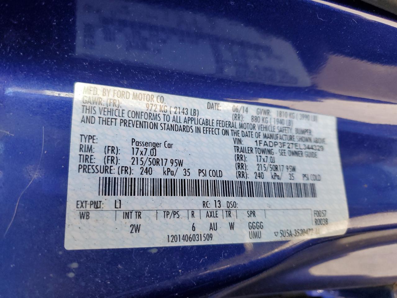 2014 Ford Focus Se VIN: 1FADP3F27EL344329 Lot: 89711765