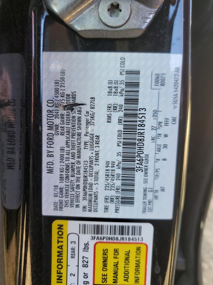 2018 Ford Fusion Se VIN: 3FA6P0HD8JR184513 Lot: 90261655