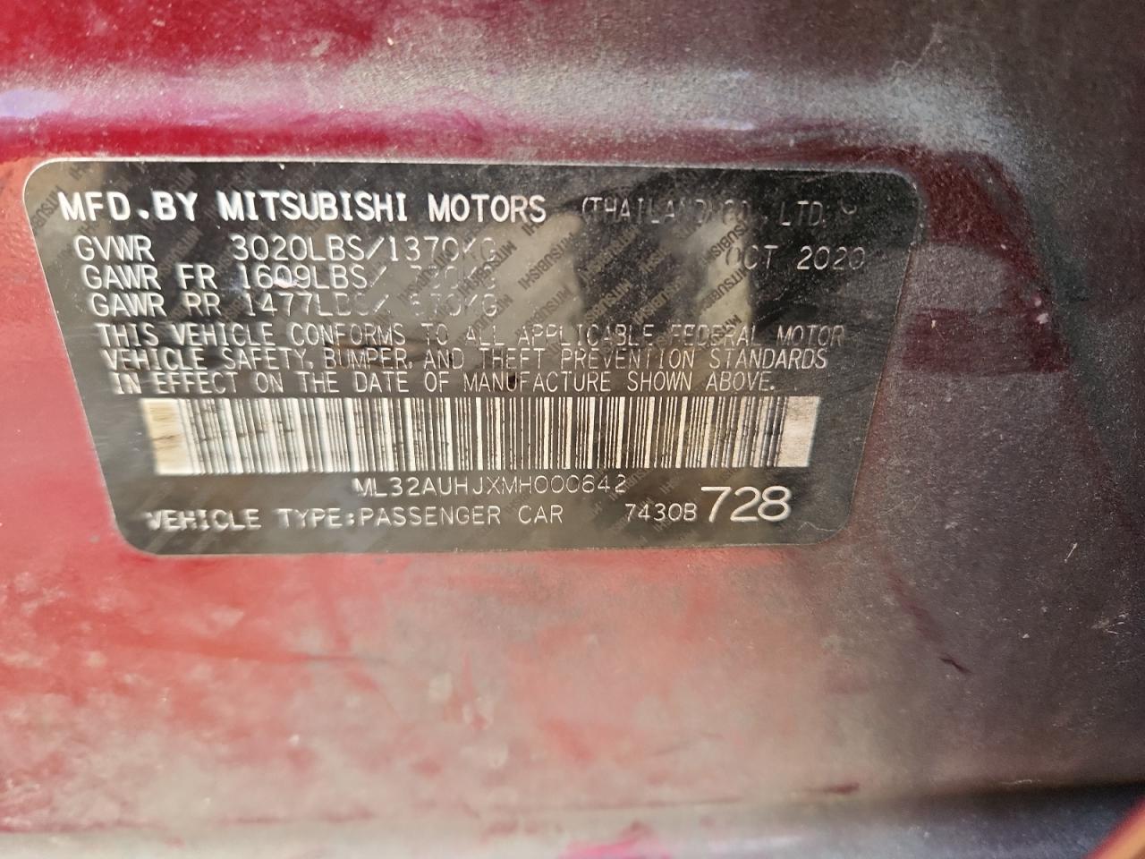 2021 Mitsubishi Mirage Es VIN: ML32AUHJXMH000642 Lot: 85462755