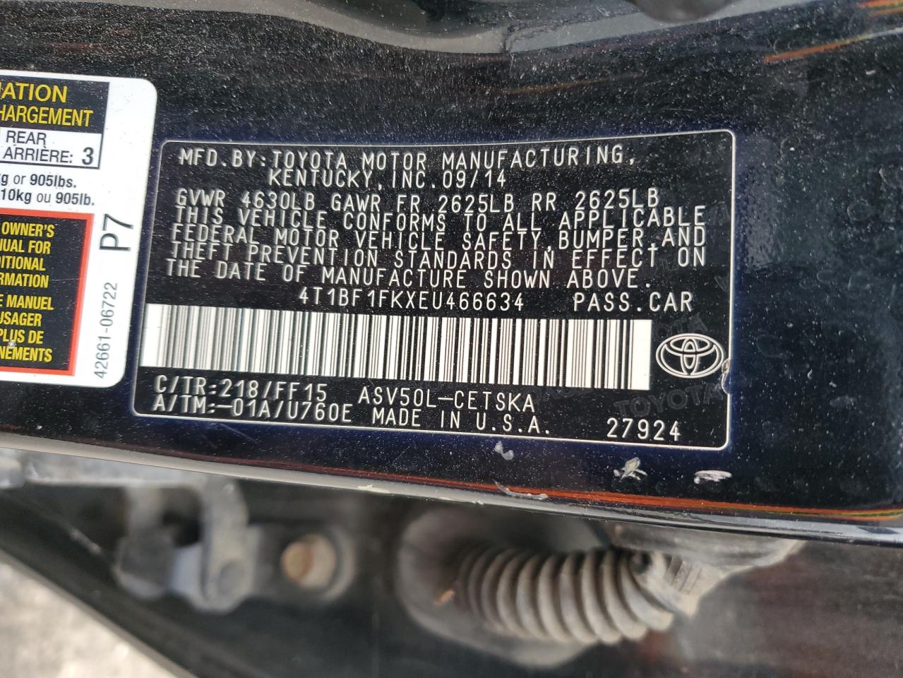 2014 Toyota Camry L VIN: 4T1BF1FKXEU466634 Lot: 85571845