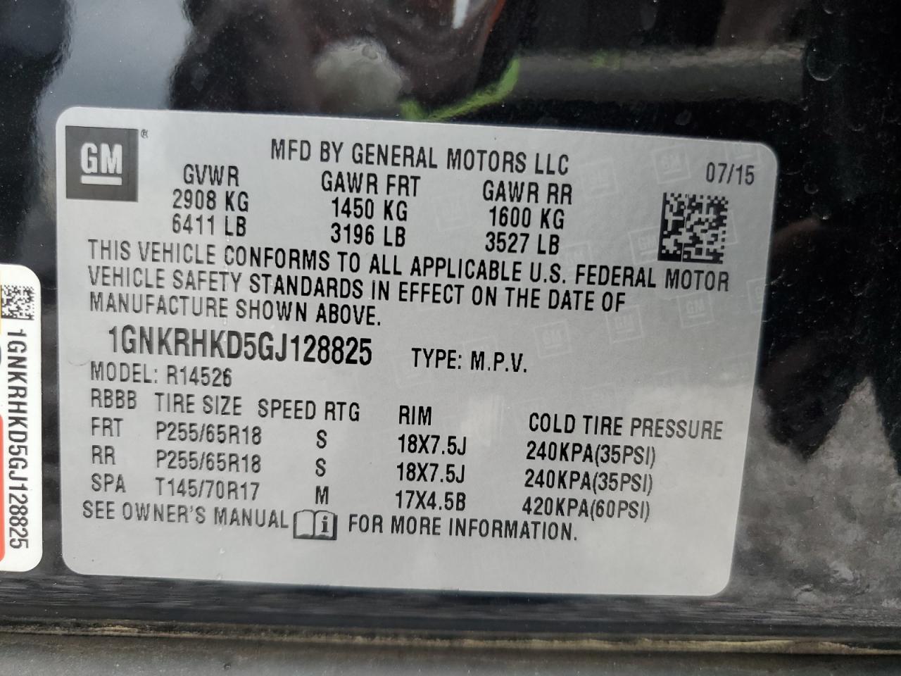 2016 Chevrolet Traverse Lt VIN: 1GNKRHKD5GJ128825 Lot: 85891715