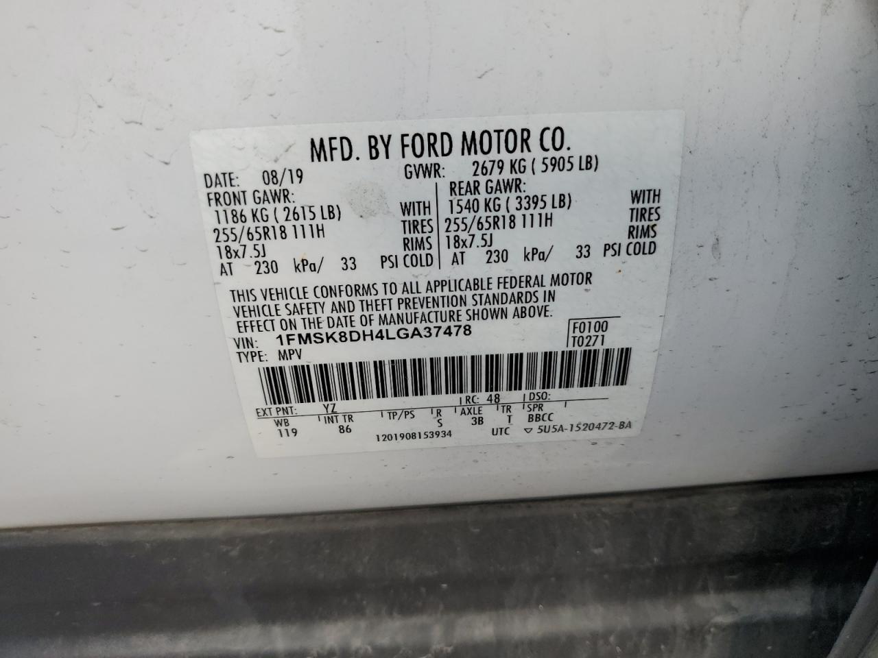 2020 Ford Explorer Xlt VIN: 1FMSK8DH4LGA37478 Lot: 84957255