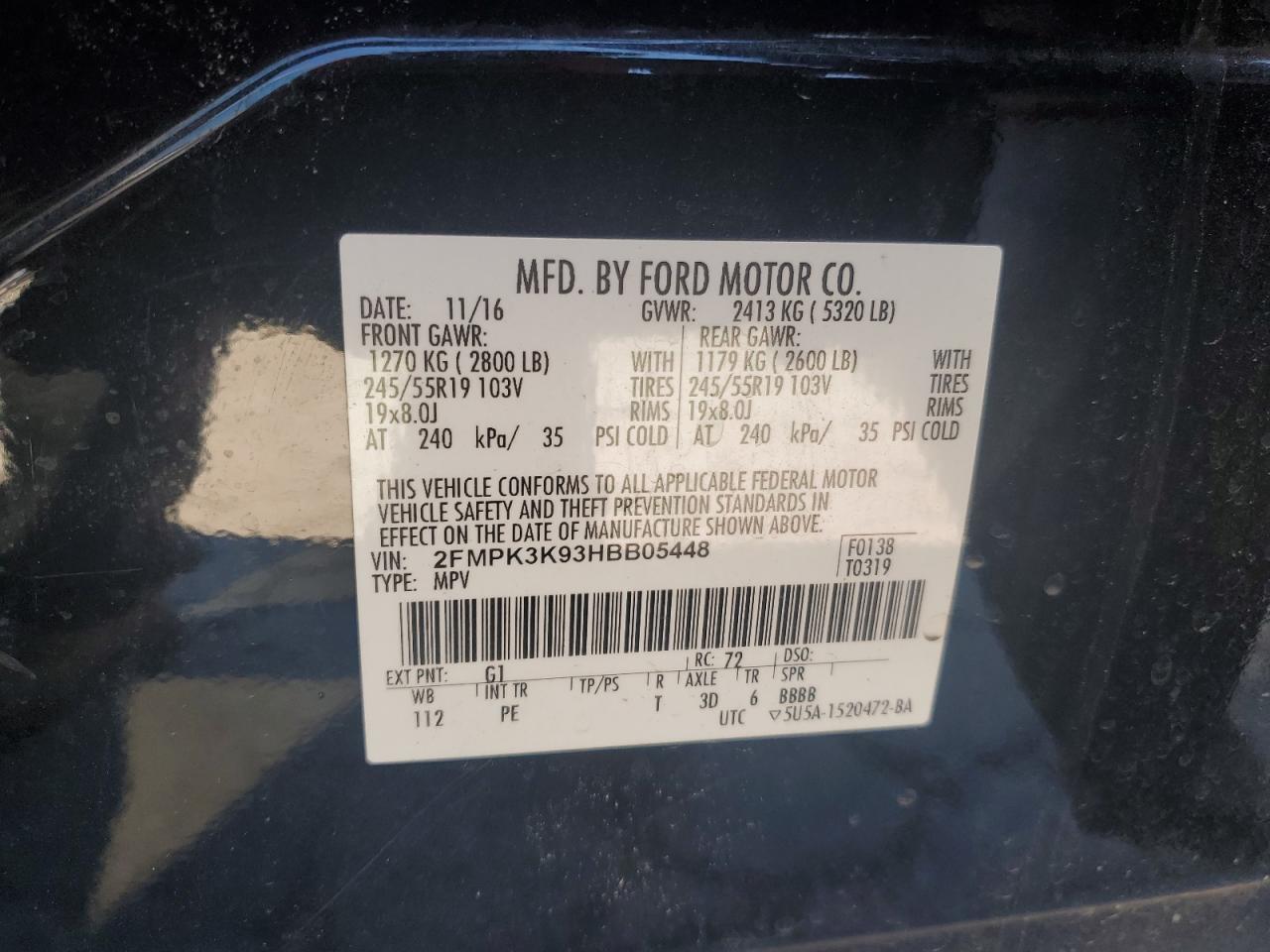 2017 Ford Edge Titanium VIN: 2FMPK3K93HBB05448 Lot: 82616175