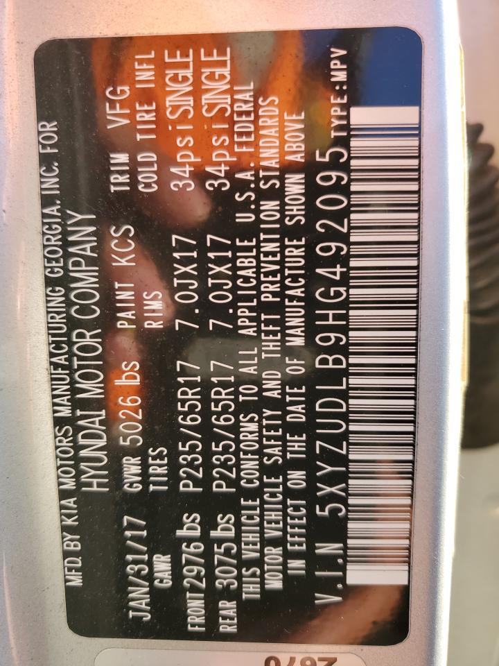 2017 Hyundai Santa Fe Sport VIN: 5XYZUDLB9HG492095 Lot: 82758475