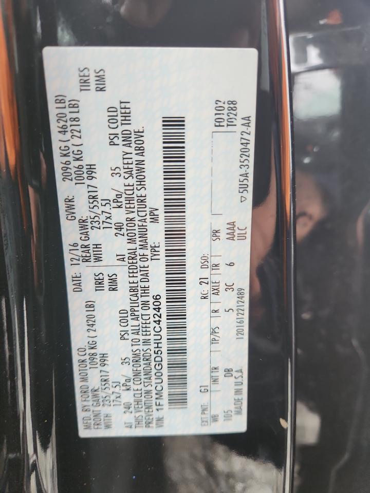 2017 Ford Escape Se VIN: 1FMCU0GD5HUC42406 Lot: 90489705