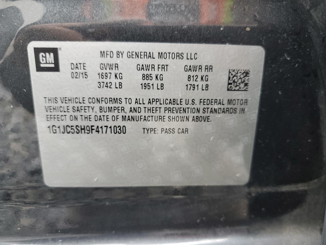 2015 Chevrolet Sonic Lt VIN: 1G1JC5SH9F4171030 Lot: 84747795